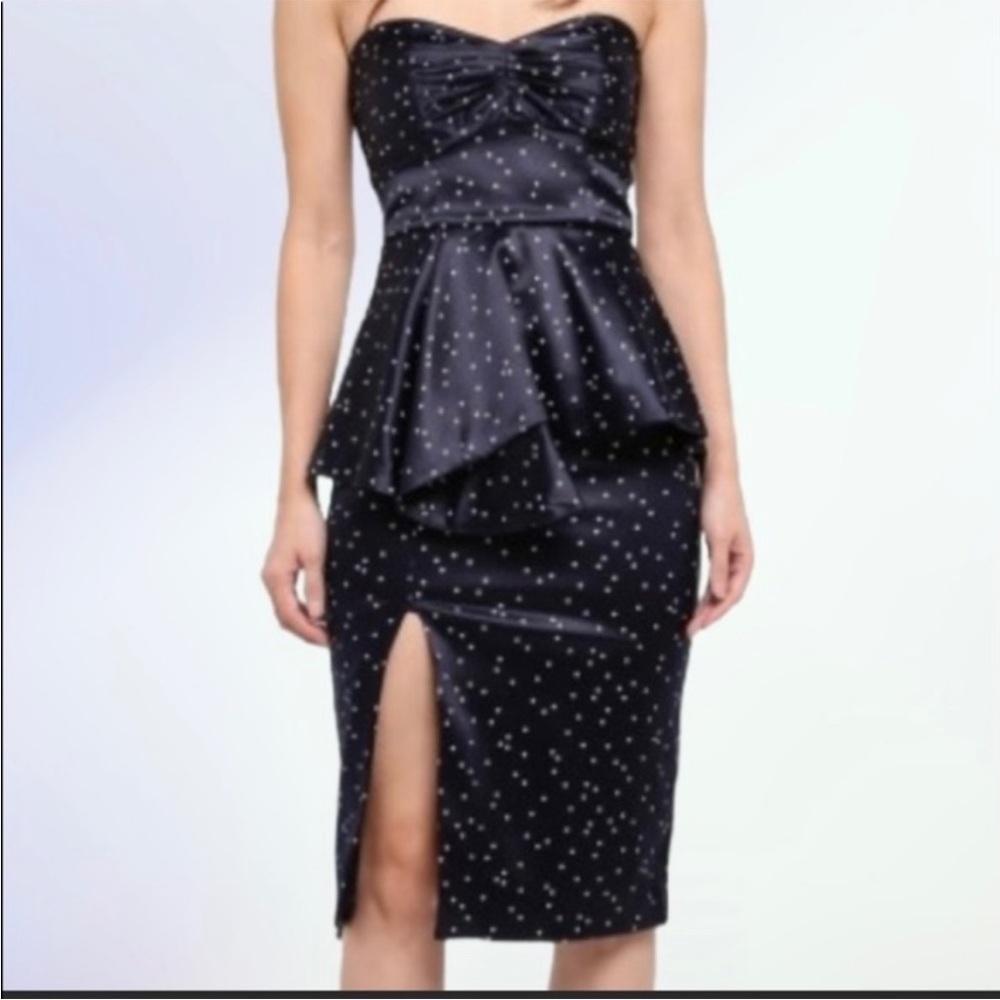 Bardot polka dot peplum cocktail dress